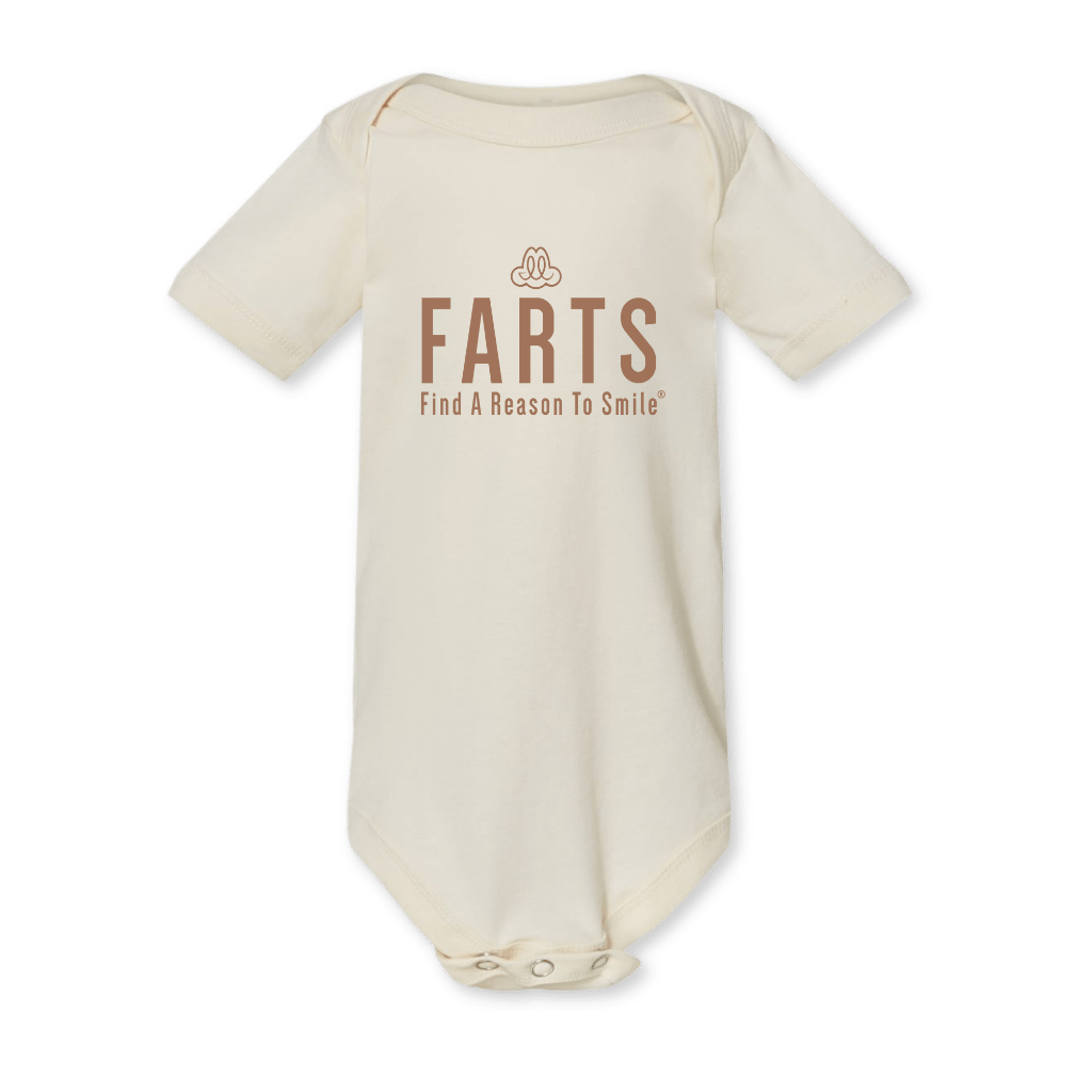 FARTS-onesie-FARTS-Find-A-Reason-To-Smile-graphic-tee-for-infants-natural-and-brown