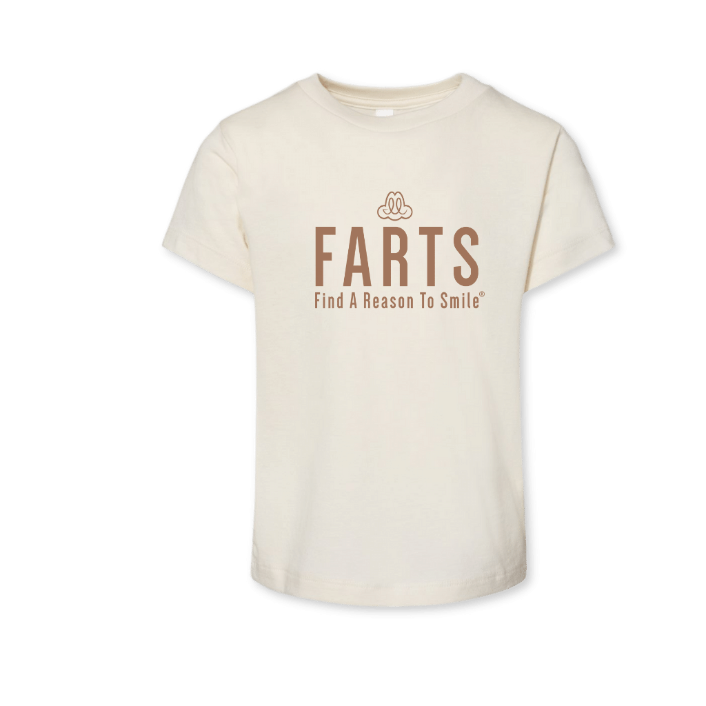 FARTS-todder-shirt-FARTS-Find-A-Reason-To-Smile-graphic-tee-for-infants-natural-and-brown
