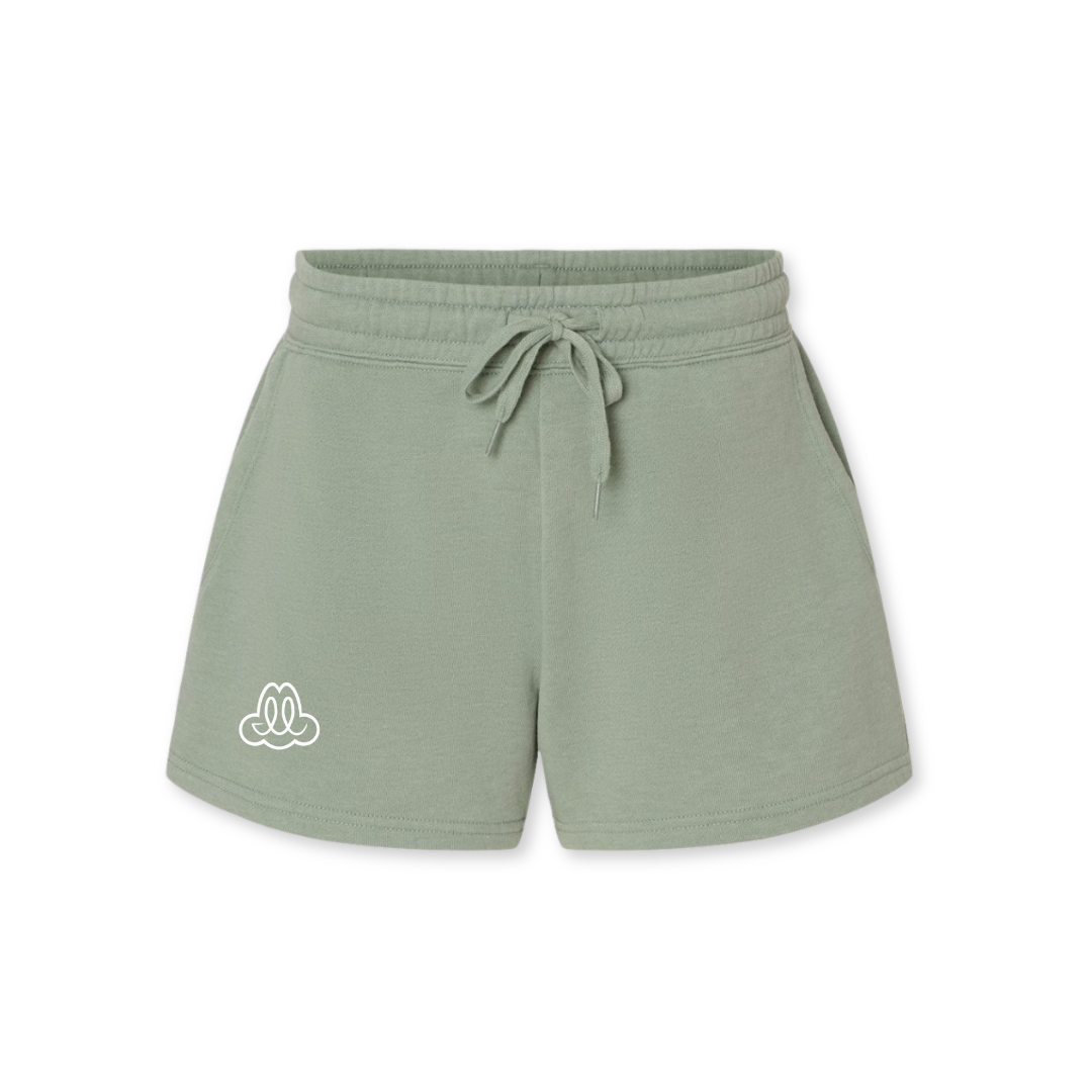 Sage green FARTS women's shorts with white lettering – gratitude-based comfy shorts for everyday wellness