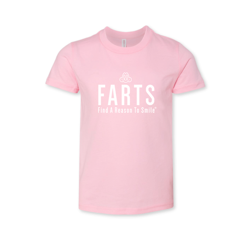 FARTS-youth-shirt-FARTS-Find-A-Reason-To-Smile-graphic-tee-for-youth-sizes-pink-and-white
