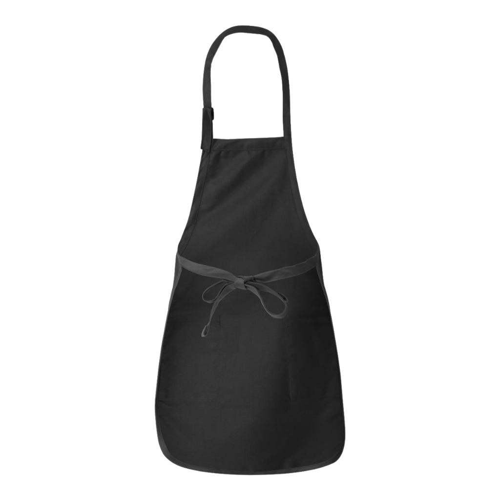 Back view of black apron with adjustable neck strap, designed for comfort and daily wear with purpose