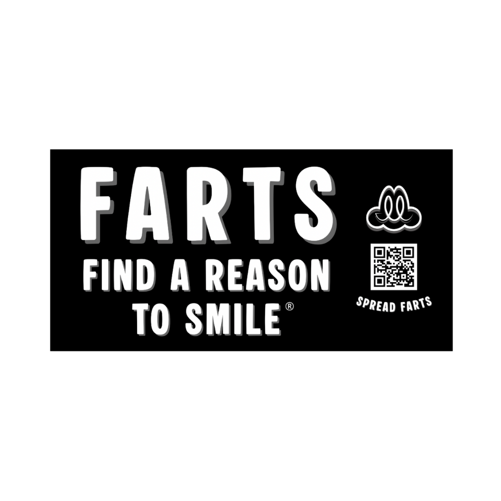 Black FARTS bumper sticker with white text encouraging viewers to find a reason to smile