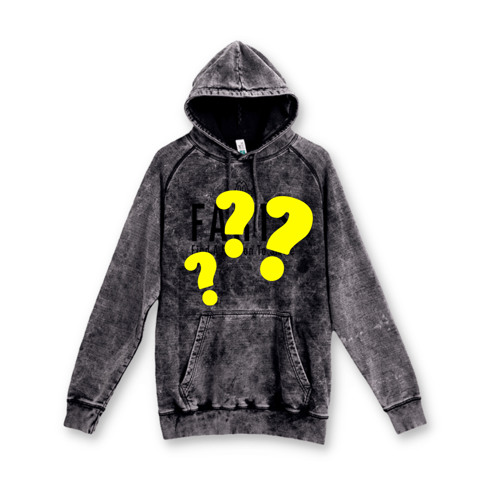 Mystery FARTS hoodie with surprise color and bold healing message, folded with tag showing size