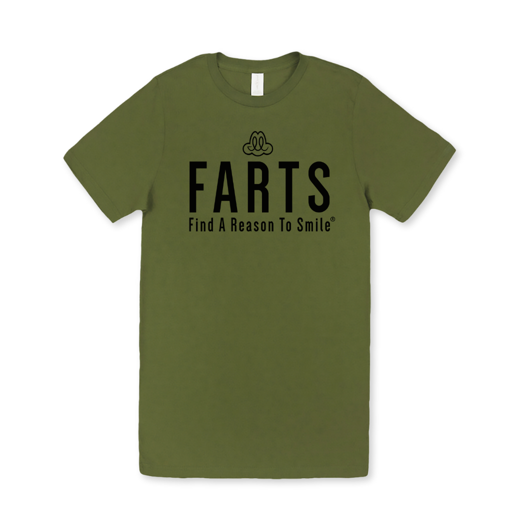 Grounded military green shirt with black print for focus, peace, and emotional stability