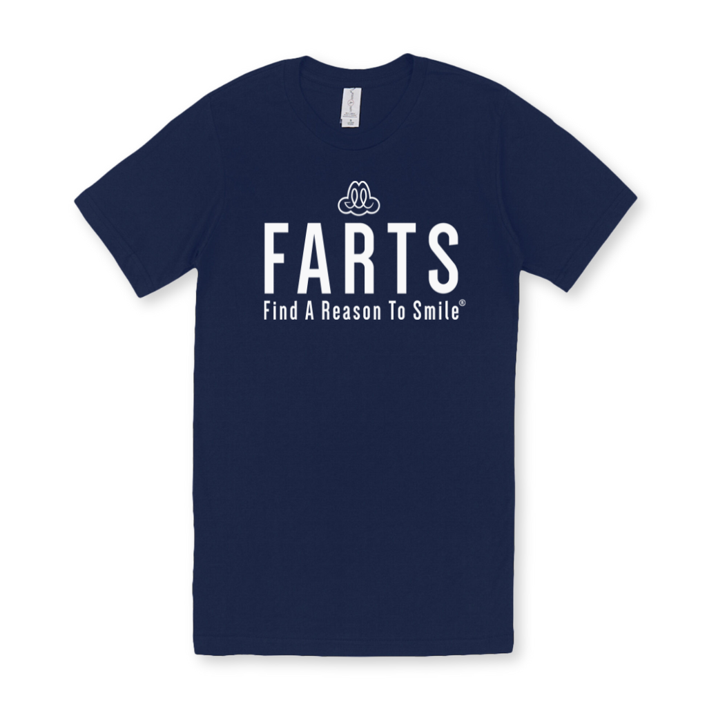 Navy Signal tee with crisp white text, combining simplicity with a deeper message of gratitude