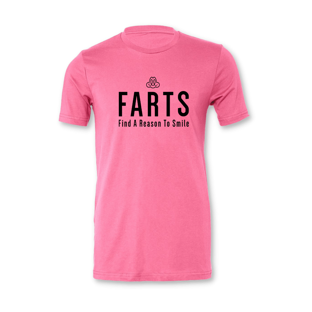 Unisex pink FARTS t-shirt with bold black lettering. Soft, comfortable tee designed to promote healing and mental health awareness.