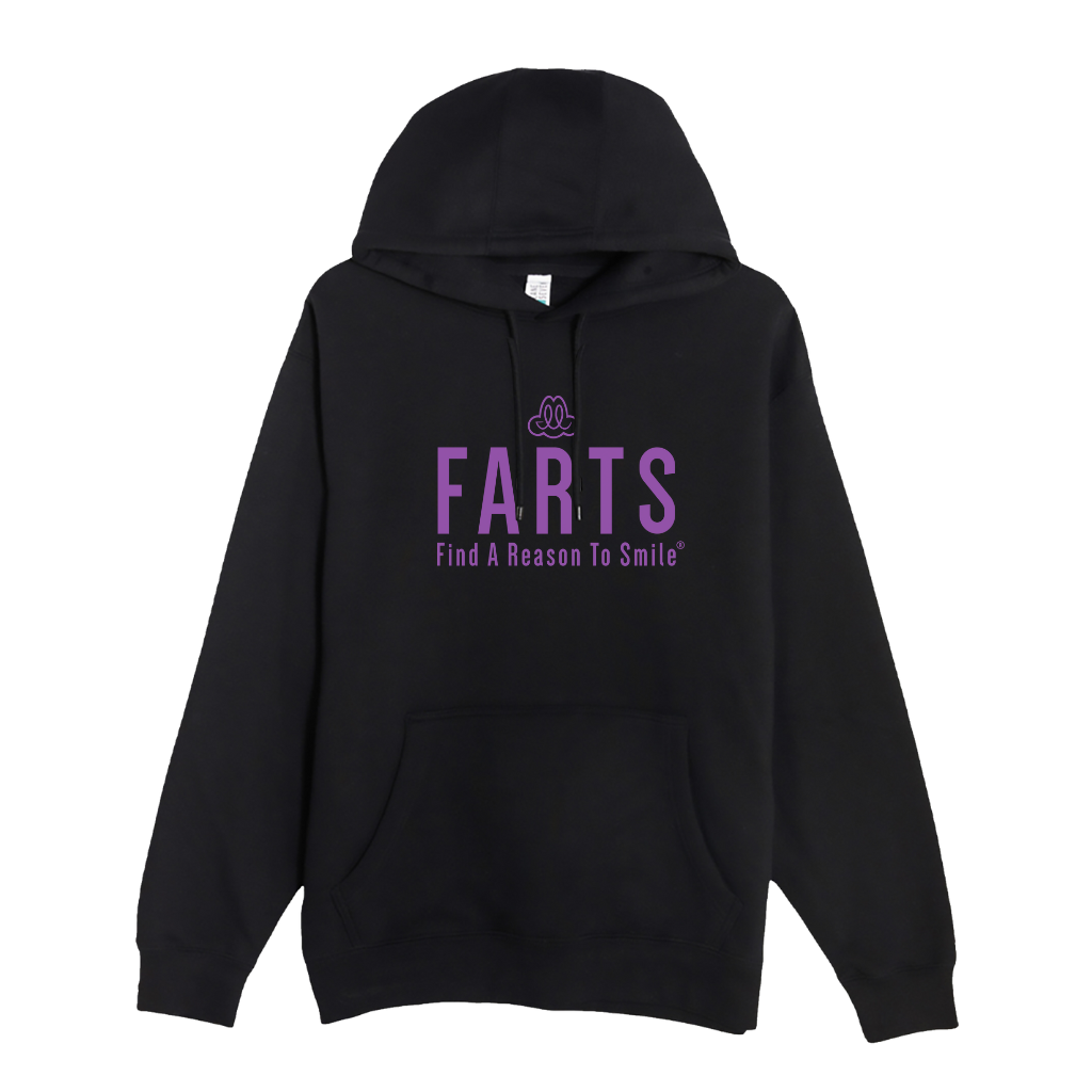 Black and purple FARTS hoodie with empowering message, soft feel and deep emotional energy
