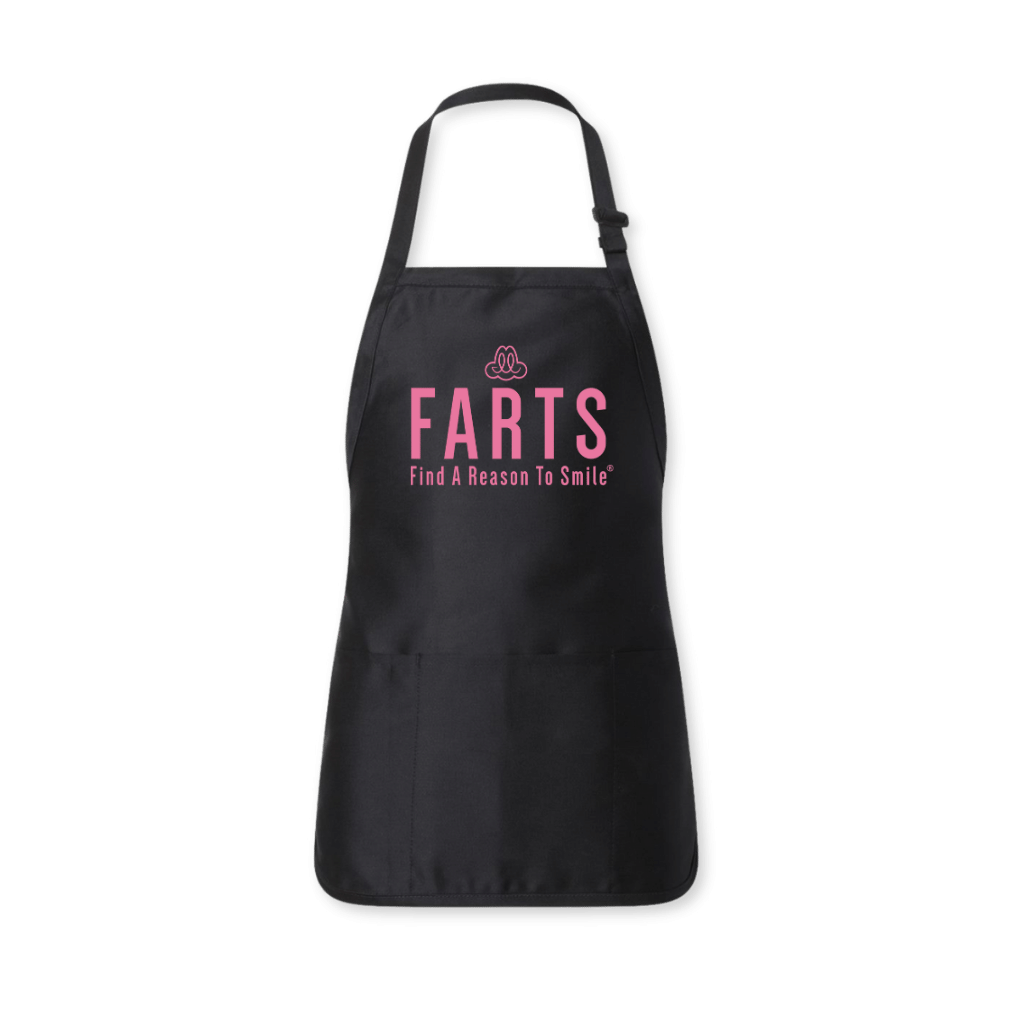  Analyzing image     FARTS-apron-front-Find-A-Reason-To-Smile-black-and-pink