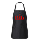 Black apron with vibrant red FARTS message, ideal for grilling, baking, or kitchen vibes with healing energy