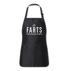 Black apron with clean white FARTS message, lightweight and expressive gear for kitchens, BBQs, or gift bags