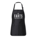 Black apron with clean white FARTS message, lightweight and expressive gear for kitchens, BBQs, or gift bags