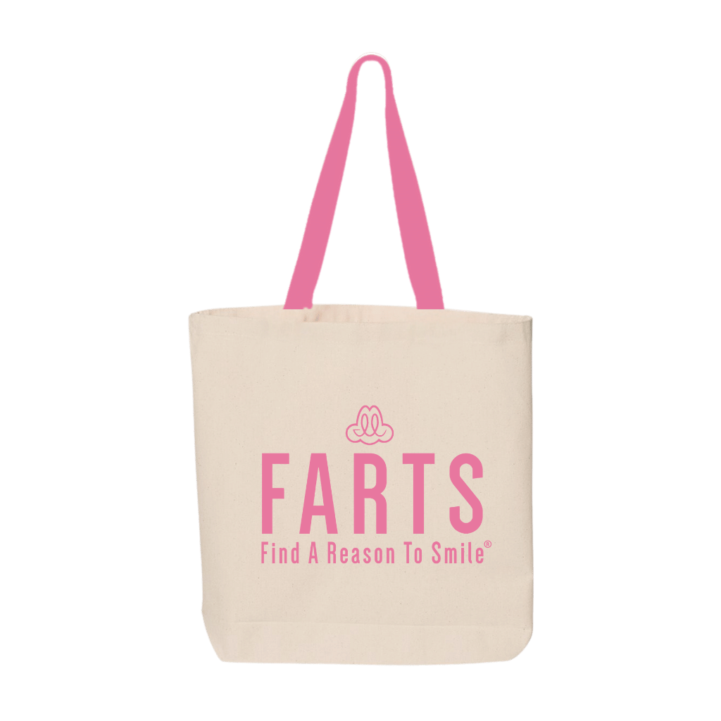 FARTS-canvas-tote-Find-A-Reason-To-Smile-pink-strap
