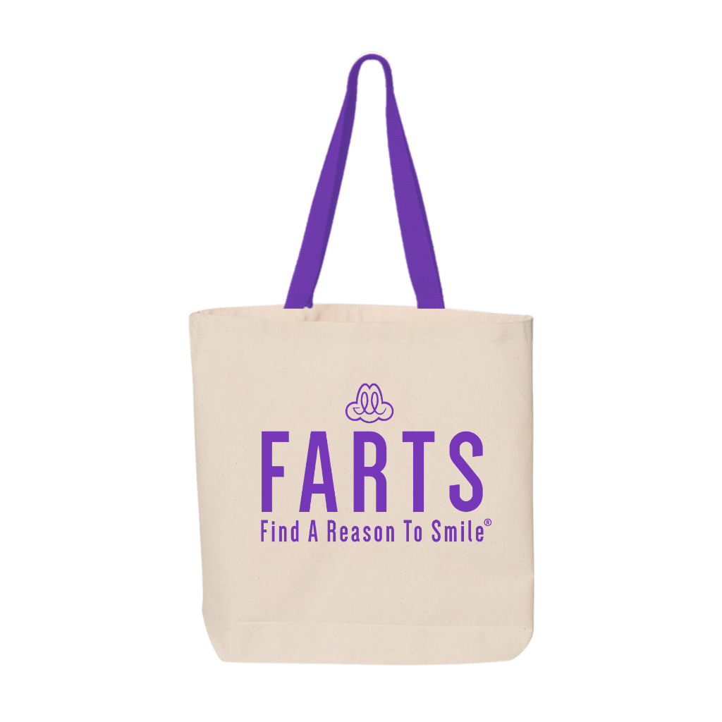 FARTS-canvas-tote-Find-A-Reason-To-Smile-purple-strap
