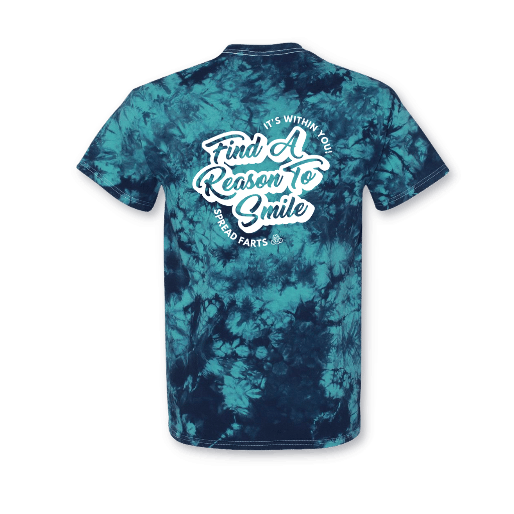 FARTS-new-black-teal-tie-dyed-t-shirt-Find-A-Reason-To-Smile-back