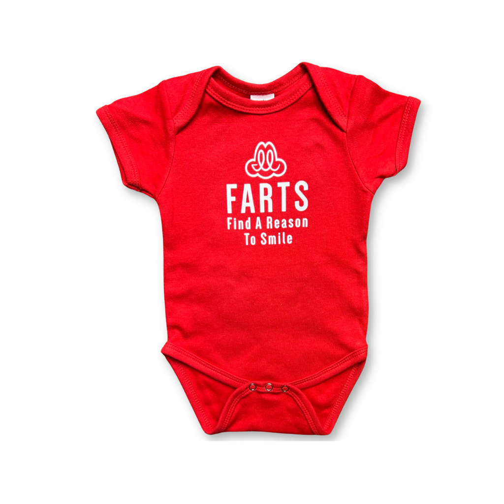 FARTS-onesie-red-and-white-FARTS-Find-A-Reason-To-Smile-the-key-to-happiness-is-expressing-gratitude