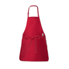 Back view of red FARTS apron with adjustable tie-back waist and comfortable unisex design
