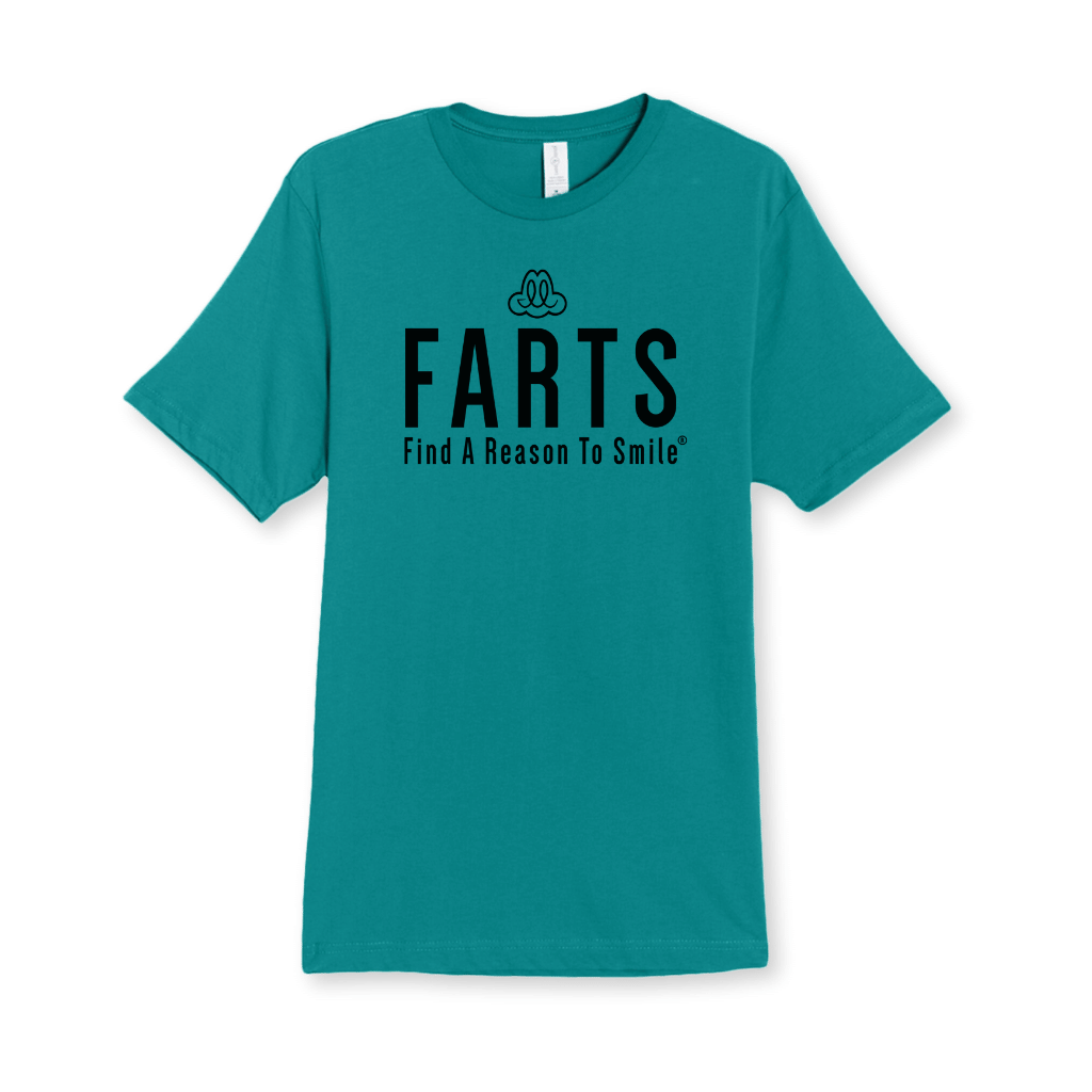 FARTS-sig-t-shirt-Find-A-Reason-To-Smile-gratitude-motivational-graphic-tee-teal-black-front