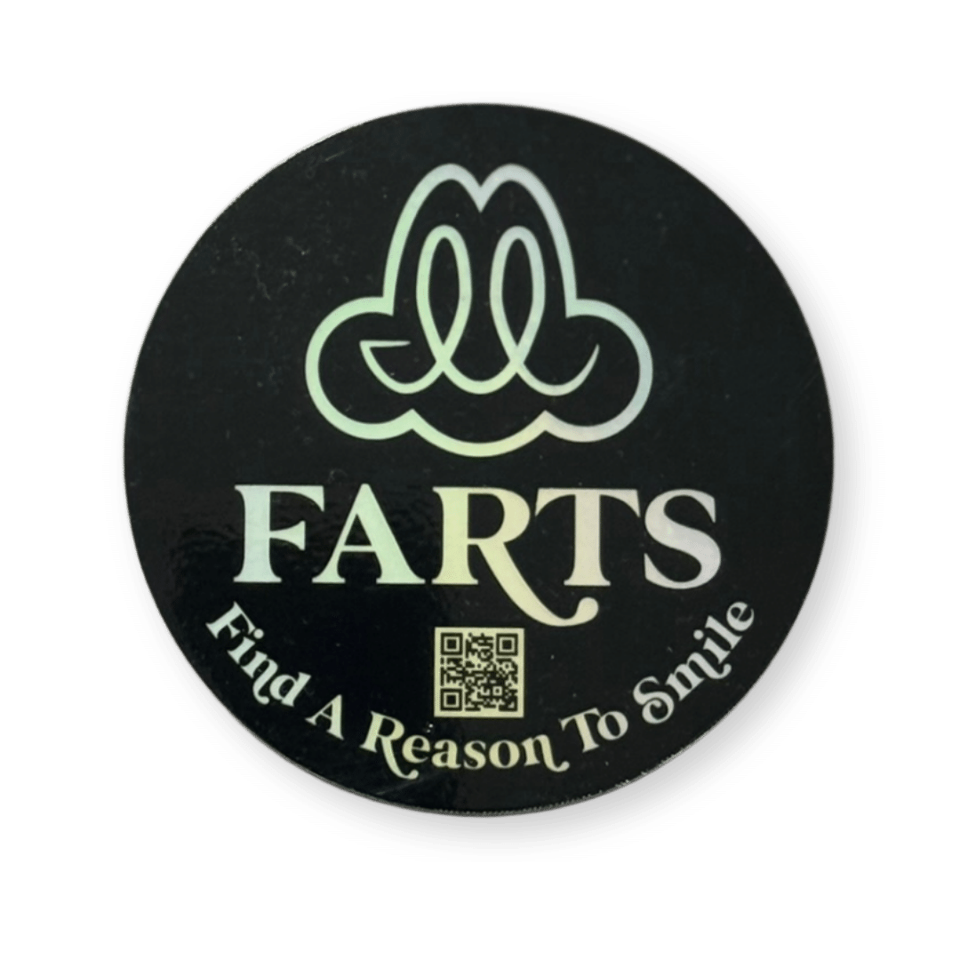 FARTS-stickers-black-holographic-Find-A-Reason-To-Smile-mental-health-wellness-brand