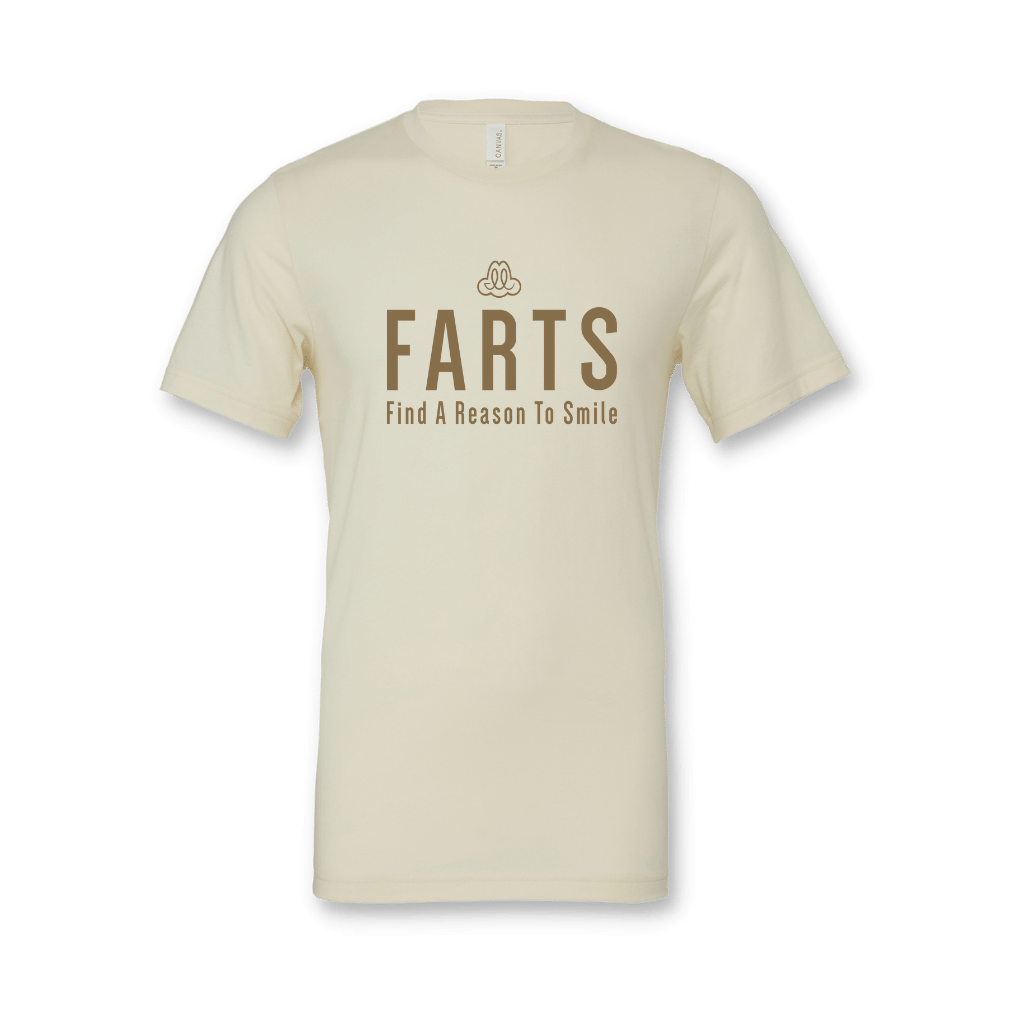 FARTS-t-shirt-Find-A-Reason-To-Smile-tan-brown-front-gratitude-attitude-apparel-mental-health-awareness