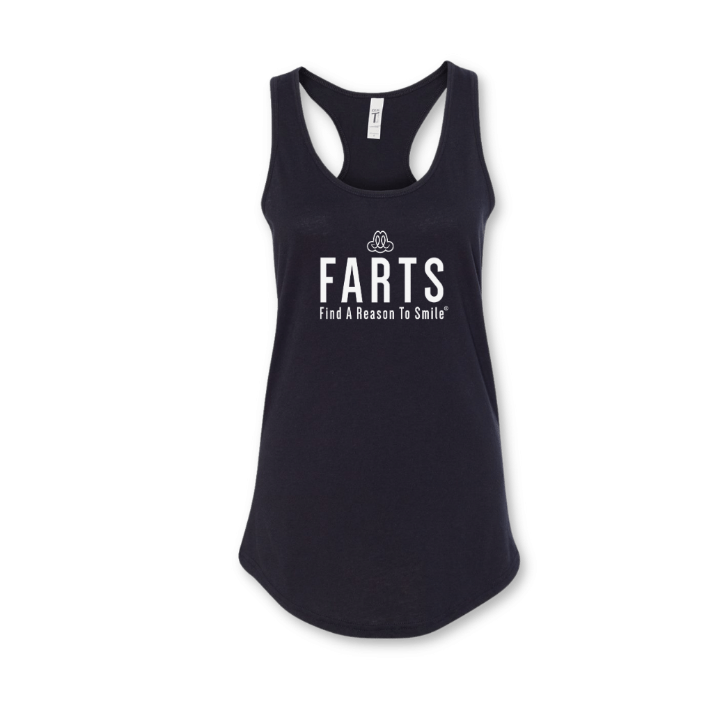 FARTS-tank-top-womens-racerback-Find-A-Reason-To-Smile-black-and-white-front-gratitude-attitude-apparel-mental-health-awareness