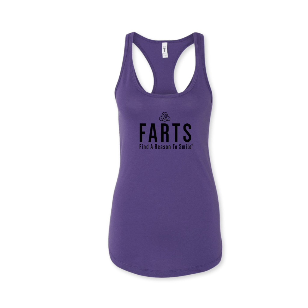 FARTS-tank-top-womens-racerback-Find-A-Reason-To-Smile-purple-and-black-motivational-gym-tank-top-front