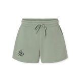 Women's sage green shorts with black FARTS logo – inspirational loungewear for mental health and comfort