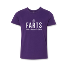 FARTS-youth-purple-white-t-shirt-front-Find-A-Reason-To-Smile-gratitude-brand