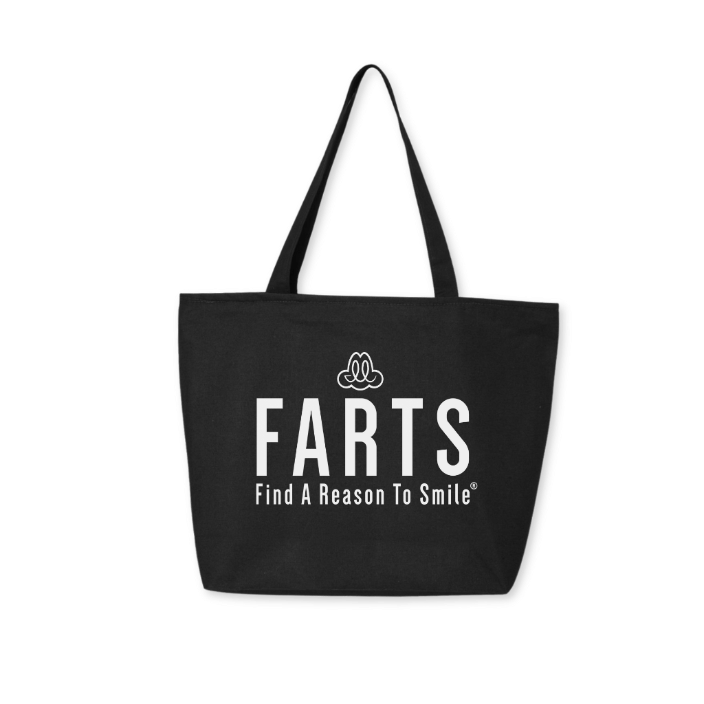 FARTS-zipper-tote-Find-A-Reason-To-Smile-black-and-white