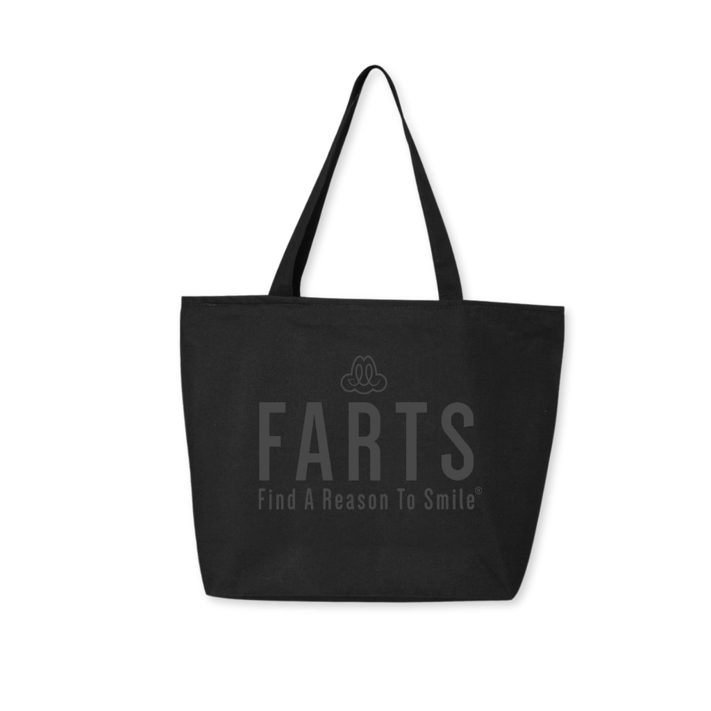 FARTS-zipper-tote-Find-A-Reason-To-Smile-black-on-black