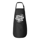 Black apron with white scripted FARTS logo, unisex mental health and gratitude-focused kitchen and vendor wear