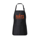 Black apron with orange FARTS design unisex kitchenwear for mental health and gratitude apron with pockets