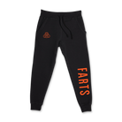 Black joggers with bold orange FARTS print unisex mental health loungewear for healing and gratitude