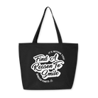 Black organic cotton tote bag with zip top and white “Find A Reason To Smile – It’s Within You – Spread FARTS” script