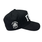 Side view of SnapBack hat with mesh panel and Find A Reason To Smile logo