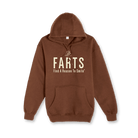 Brown hoodie with beige FARTS text, cozy gratitude hoodie for emotional clarity and spiritual healing