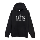 Black and white FARTS hoodie with bold message, soft fleece lining and unisex fit for everyday warmth and motivation