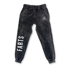 Cloud black FARTS joggers with “Find A Reason To Smile” message, soft mineral wash with fleece comfort and emotional depth