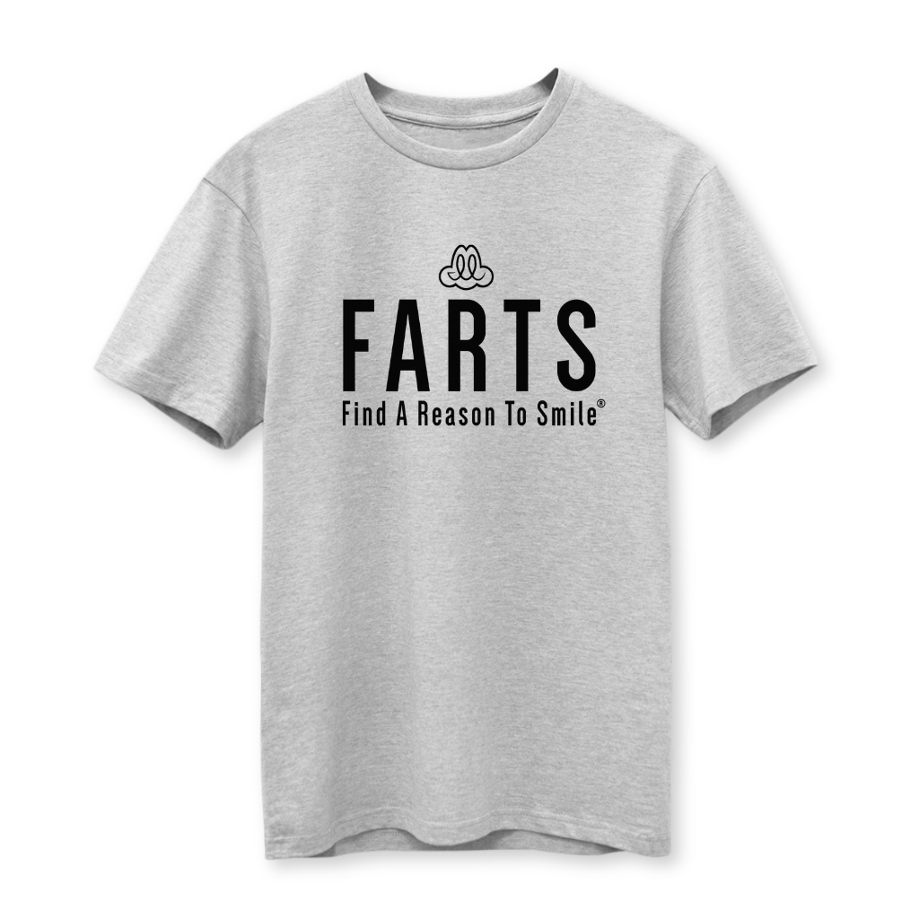 gray and black FARTS shirt in organic Supima cotton – slim fit mental wellness tee for emotional balance and healing