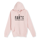 Pale pink hoodie with black FARTS logo and “Find A Reason To Smile®” affirmation, unisex mental health hoodie with positive, uplifting message