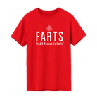 Red FARTS shirt in organic cotton with white text – slim fit mental health tee for courage and clarity