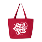 Red organic cotton tote bag with zip top and white script that reads “Find A Reason To Smile – It’s Within You – Spread FARTS”