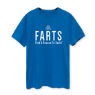 Royal blue and white FARTS shirt made with organic cotton – slim fit men’s mental health T-shirt for bold gratitude and confidence