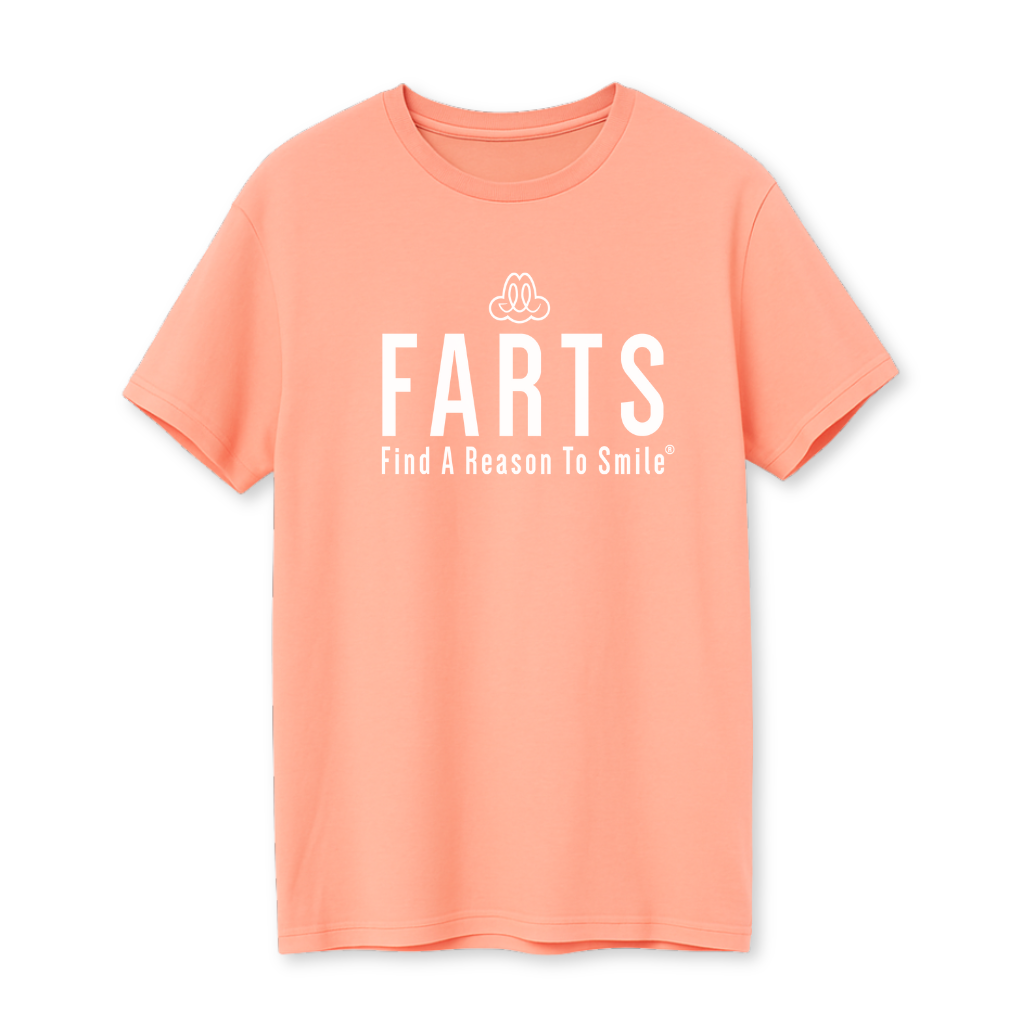 Salmon pink FARTS shirt in organic Supima cotton – slim fit mental health tee for emotional confidence and self-worth