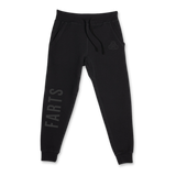 Black FARTS sweatpants with tonal black message, soft unisex sweatpants designed for quiet confidence and everyday healing