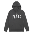 Slate gray hoodie with bold white FARTS logo and “Find A Reason To Smile®” affirmation, unisex gratitude streetwear for mental health awareness