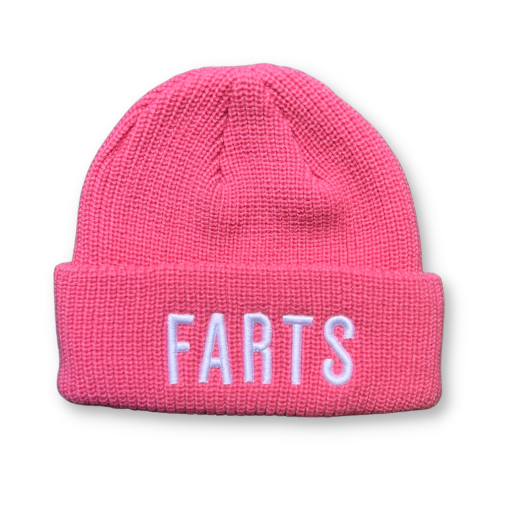 FARTS-beanie-pink-and-white-FARTS-FARTS-Find-A-Reason-To-Smile-the-key-to-happiness-is-expressing