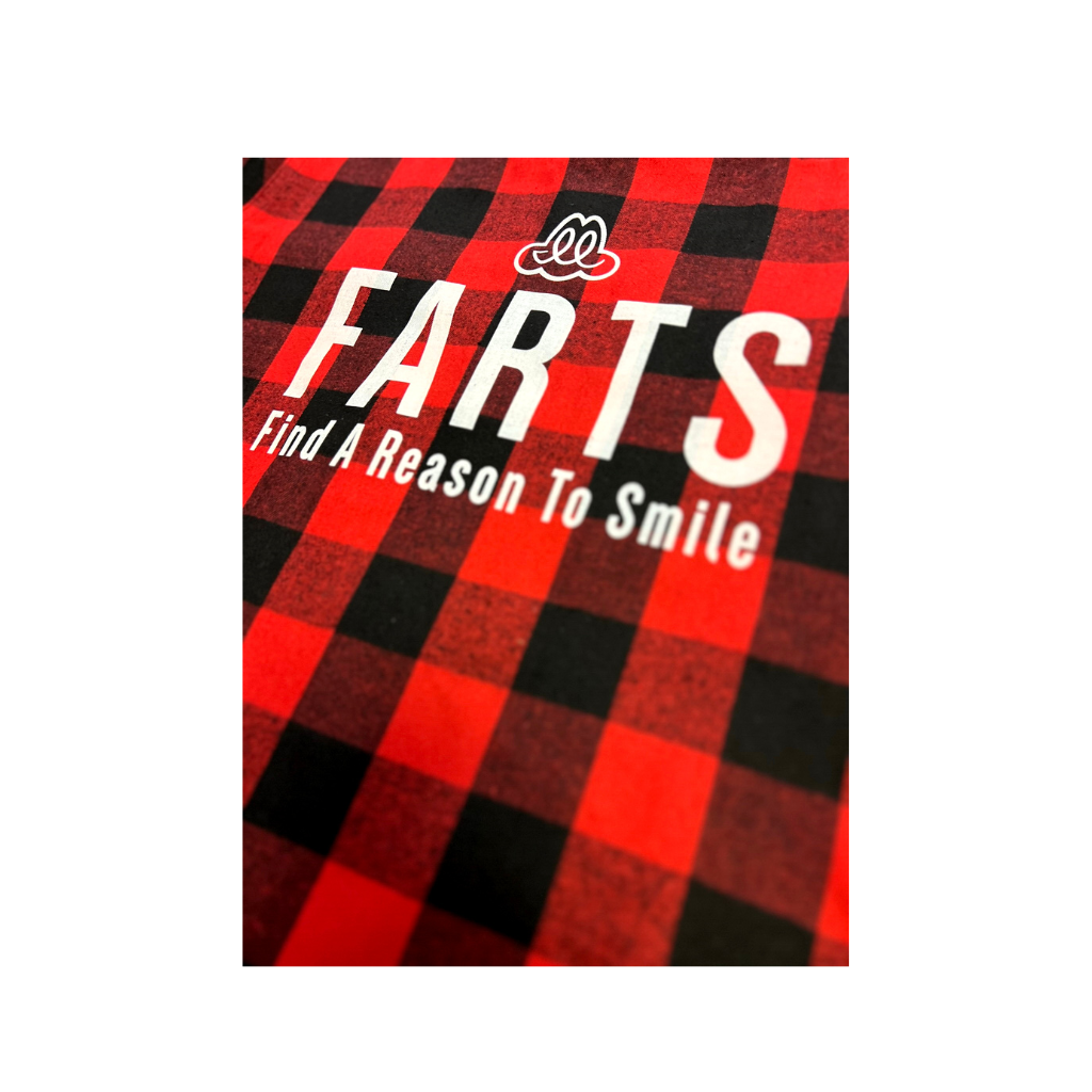 FARTS-flannel-red-black-close-up-FARTS-Find-A-Reason-To-Smile-Apparel-1024x1024-transparent-background-gratitude-lifestyle-brand-buffalo-plaid