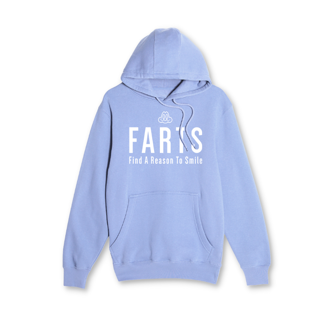 FARTS-hoodie-light-blue-and-white-Find-A-Reason-To-Smile-gratitude-motivational-inspirational-brand