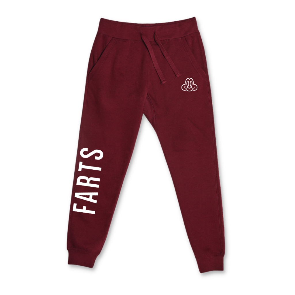 FARTS_joggers_burgundy_white_Find_A_Reason_To_Smile