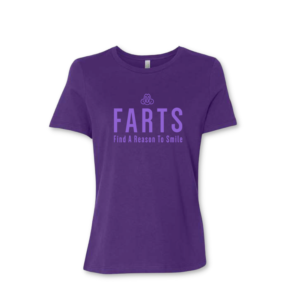 FARTSt-shirt-womenspurpleandlavender-FARTSFindAReasonToSmile-front